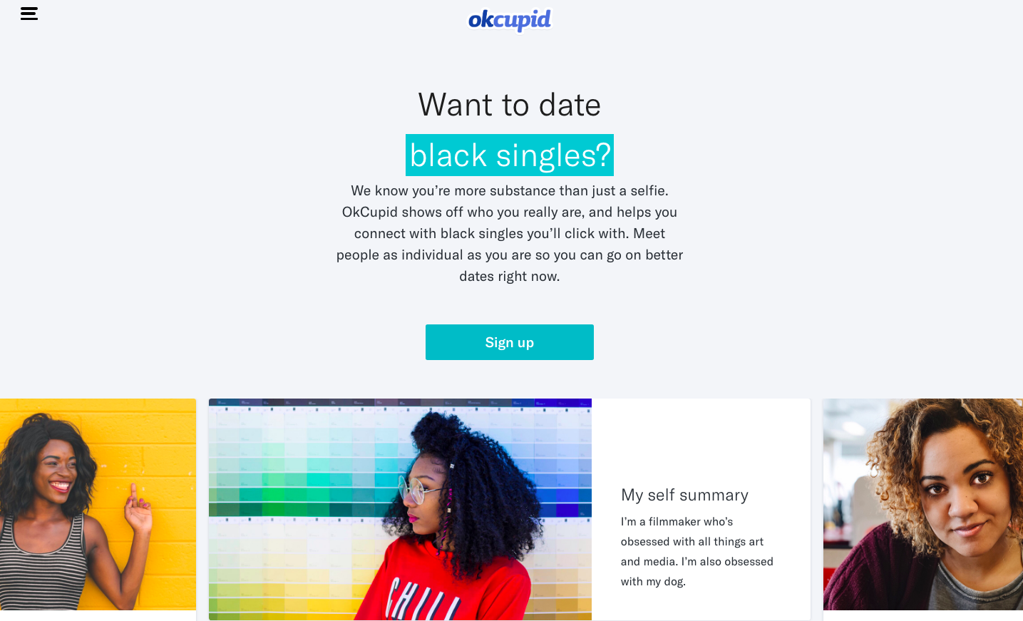 OkCupid black main page
